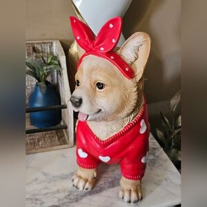 Red Dog Figurine with Polka Dot Bow 12"